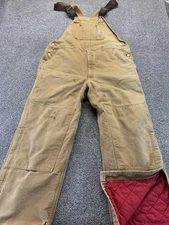 Carhartt Duck Canvas Insulated Bib Overalls Double Knee 44x32 USA Made Stained