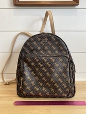 Guess Rylan Backpack Dark Brown Monogram Tan Interior Adjustable-excellent