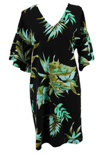 Lauren Ralph Lauren Dress Womens Large Black Tropical Ponte Tiered Bell Sleeves