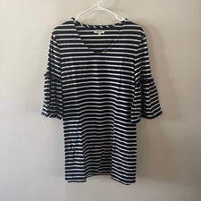 Madewell Womens XS Blue White Stripe Dress Bell Sleeve Coastal L2416