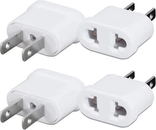US Plug Adapter, European to USA Outlet Plug, 2 Prong American 4 Pack, White 