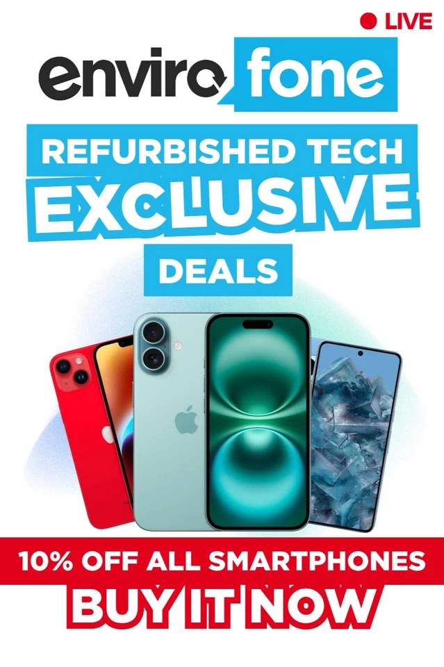 Envirofone 📲🚨 eBay LIVE📱10% OFF ALL REFURBISHED TECH‼️ 12 Month Warranty