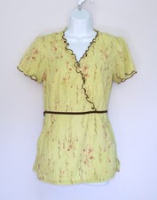 CHEROKEE Faux Wrap Surplis V-neck Peasant Scrub Top Tie-Back Drawstring Women XS