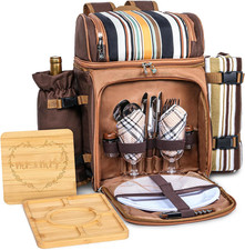 Picnic Basket Backpack for 2 Person with Blanket, 2 Charcuterie Board,
