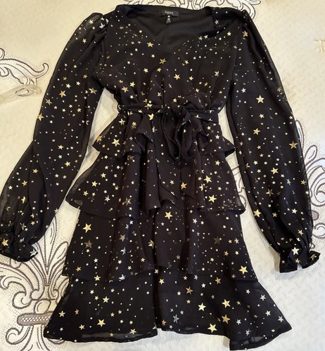 Aqua Girls Gold Star black Dress tie waist knee length sheer sleeve Size XL - Picture 13 of 13