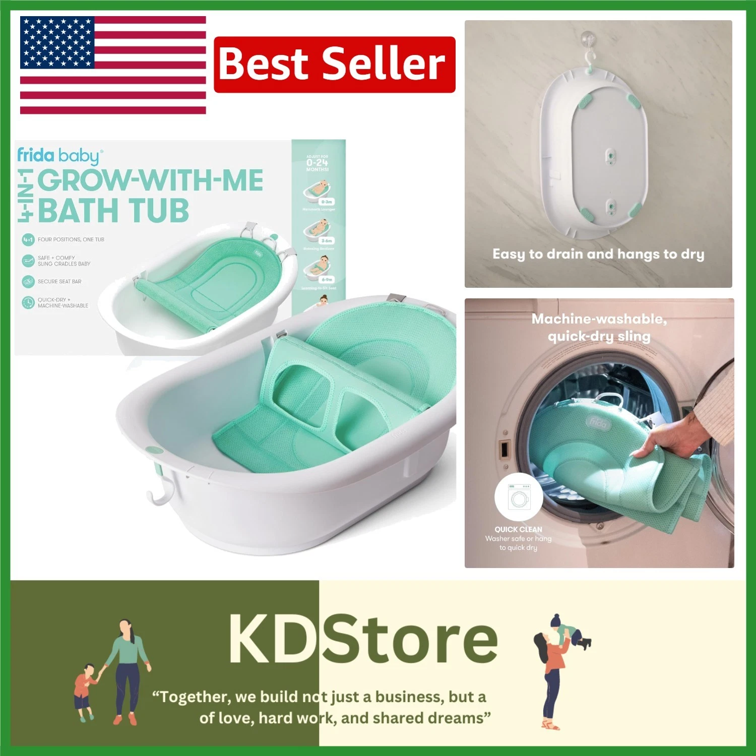 4-in-1 Grow-with-Me Baby Bathtub - Safe & Comfy from Newborn to Toddler