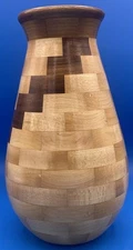 Maple And Walnut Wood  Handmade Wood Vase Artist Signed