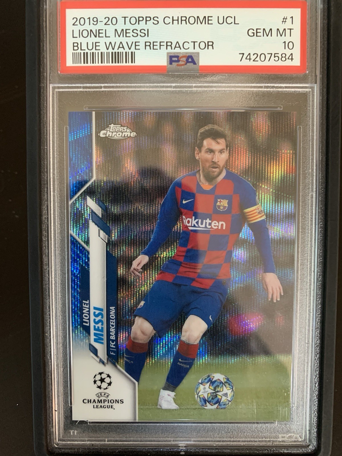 2019-20 Topps Chrome UCL Lionel Messi #1 Blue Wave Refractor /75 PSA 10 π₯ view 1