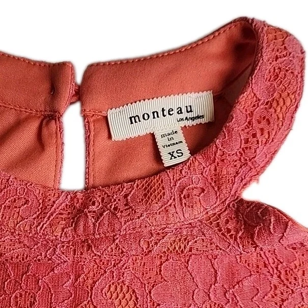 Платье для девочек Monteau размер XS лосось розовое без рукавов кружевное оверлейное трапециевидное до колена - Изображение 3 из 4