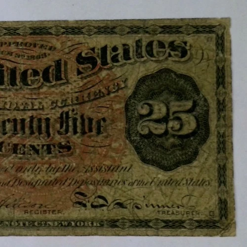 1863 25 Cent Fractional Currency 25 Cents – 4th Issue Fr 1303 - Image 4 of 4