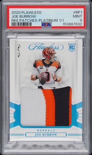 2020 PANINI FLAWLESS ROOKIE PATCHES PLATINUM 1/1 #RP1 JOE BURROW RC 1/1 PSA 9