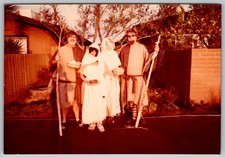 Vtg Color Snapshot Family In Biblical Nativity Shepherd Costumes Staffs 1970s