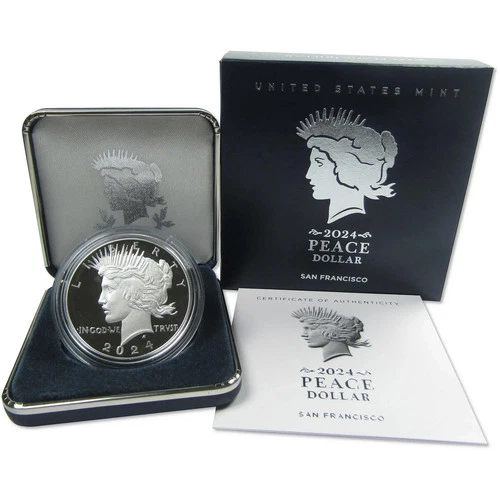2024-S $1 Proof Peace Silver Dollar w/ Box, OGP &COA