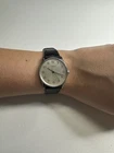 Vintage Timex Water Resistant Silver Dial Men’s Wristwatch Black Leather