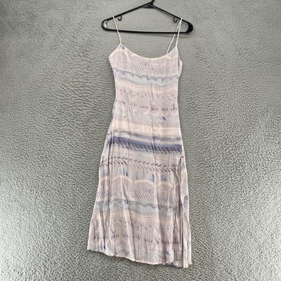 Wilfred Slip Dress Womens 2 Purple Watercolor Affogato Midi Smocked Side Slit