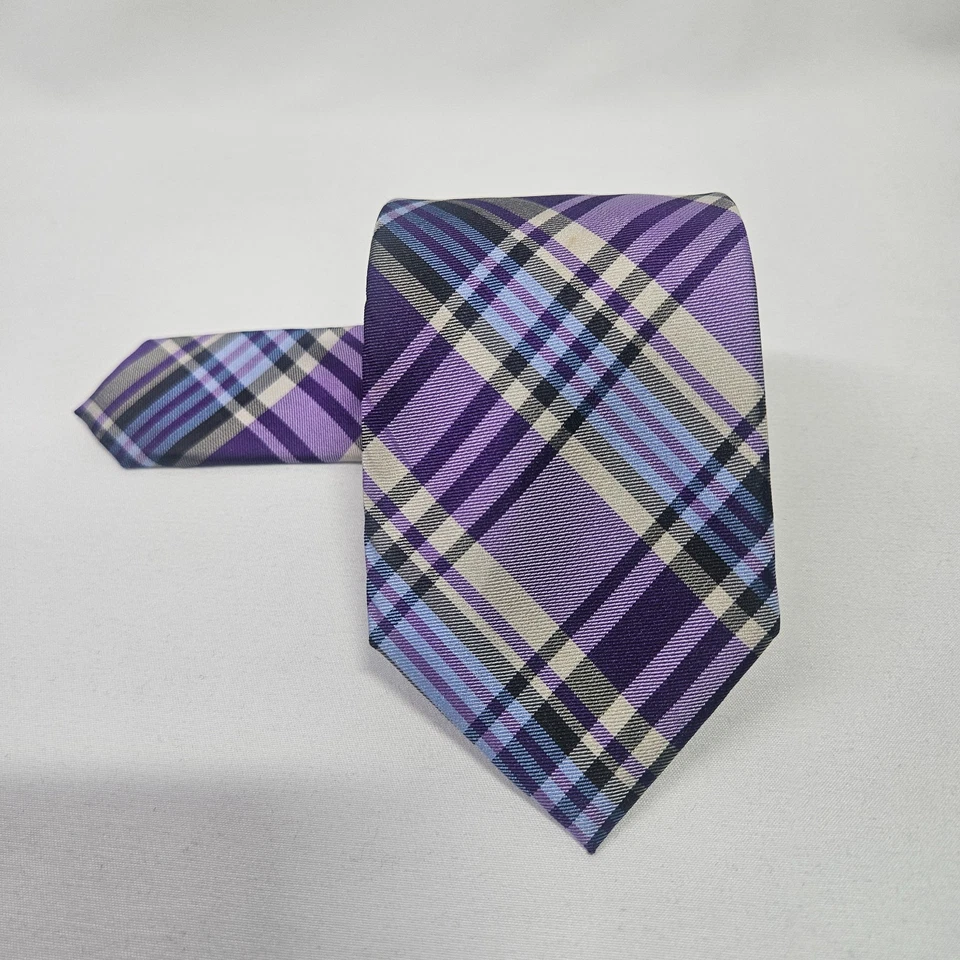 Gravata masculina Ben Sherman 100% seda feita à mão geométrica roxa 2,75" x 60" - Imagem 2 de 4