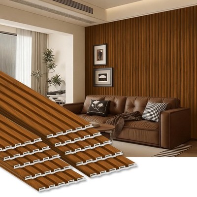 10 Pack WPC Slat Wall Panels, 3D Fluted Acoustic Wall Paneling 90.6 x 6.1 x 0...