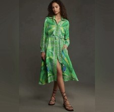 Sz XS FARM RIO Green Macaw Scarf Viscose Chemise Dress