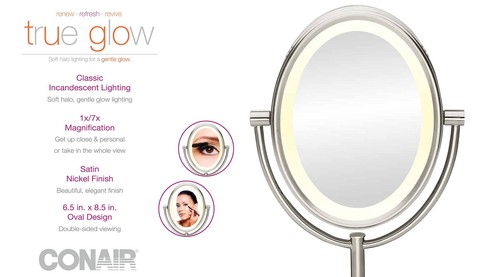 Conair Oval Shaped Double-Sided Lighted Makeup Mirror; 1x/7x , Satin Nickel - Picture 3 of 4