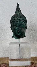 Antique Bronze Bust Buddha Head Thai Sukhothai Ayutthya Period Asain Artifact #1