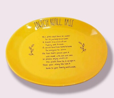 #ad Rae Dunn Yellow enjoy. refill. pass Platter Plate Thanksgiving Holidays 14quot; C $75.00
