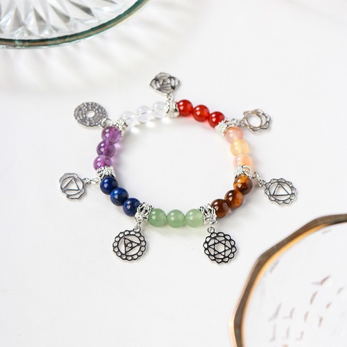 Glücksarmband Armband 7 Chakren Yoga Wulst Reiki Buddha Beads Edelstein Karma - Picture 3 of 14
