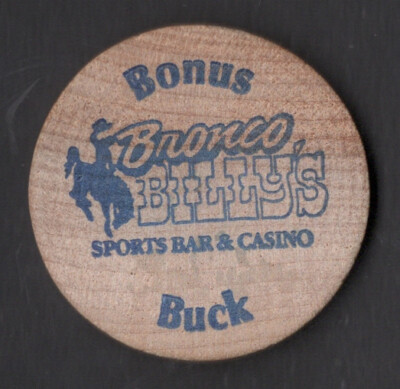 BRONCO BILLYS CASINO~$5.00 BONUS BUCKS WOODEN TOKEN~CHIP~ CRIPPLE CREEK CO CH132