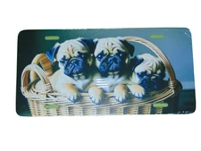 Basket Full Of Baby Pugg Puppies License Plate 6 X 12 Inches Aluminum New Dog