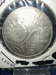 1972 Germany Deutsche 10 Mark J Silver Coin Summer Olympics Munich