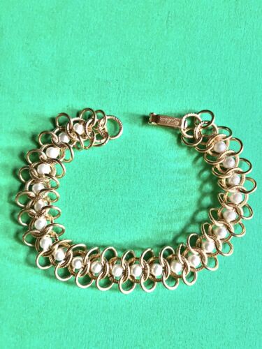 Vintage Goldette NY Egyptian Faux Pearl Bracelet … - image 1