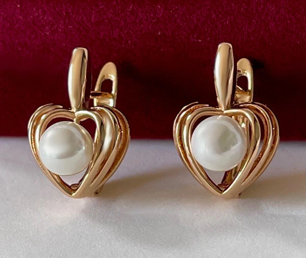 Luxus Herz Ohrringe Perlen Creolen 750er Gold 18K vergoldet Damen - Bild 3 von 4