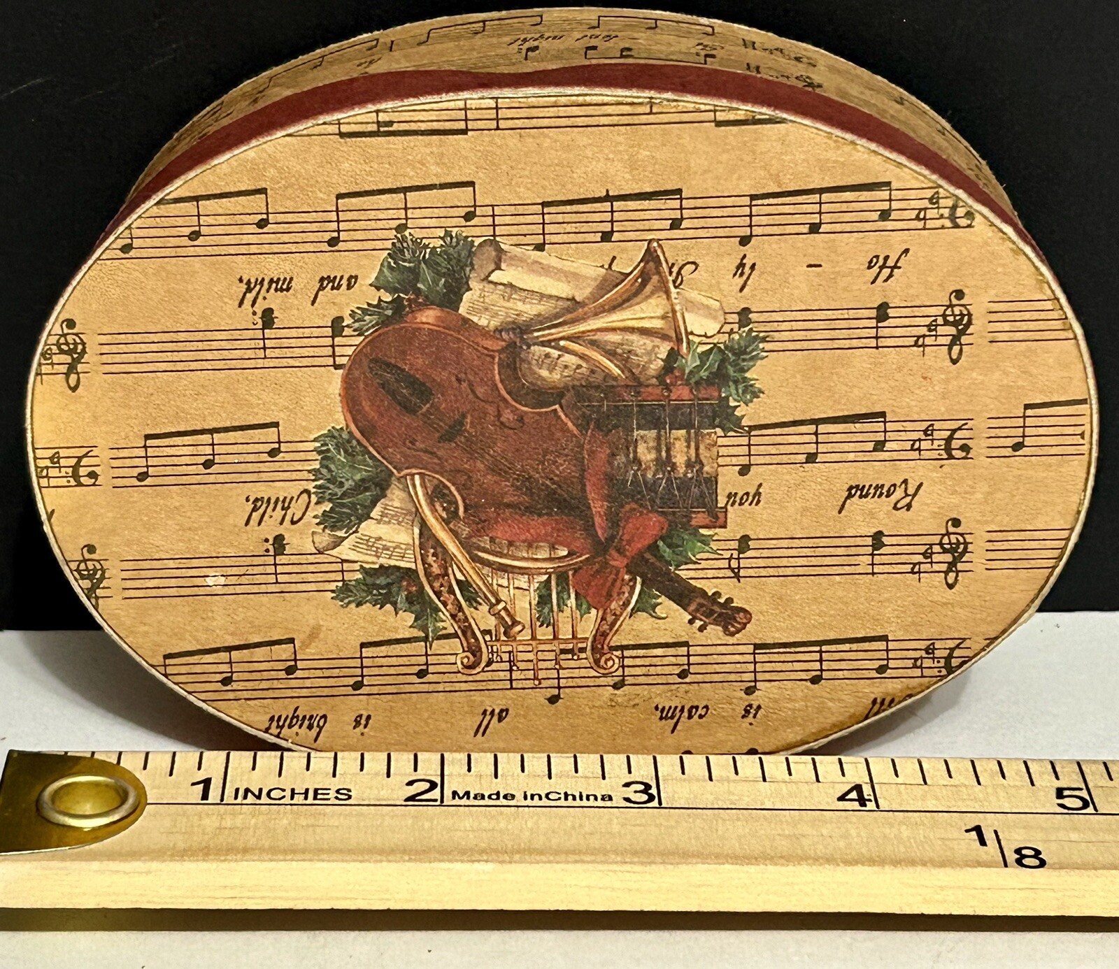 Vintage Set Of  3 Nesting Oval Wood Christmas Music Silent Night Storage Boxes