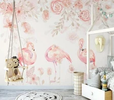 3D Pink Rose Flamingo 37835NA Wallpaper Wall Murals Removable Wallpaper Fay