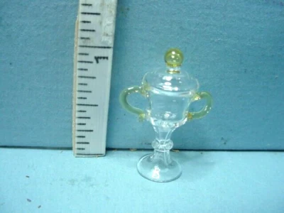 Miniature Clear Glass Urn wi amber handles #HB456 Bright Delights 1/12th Scale