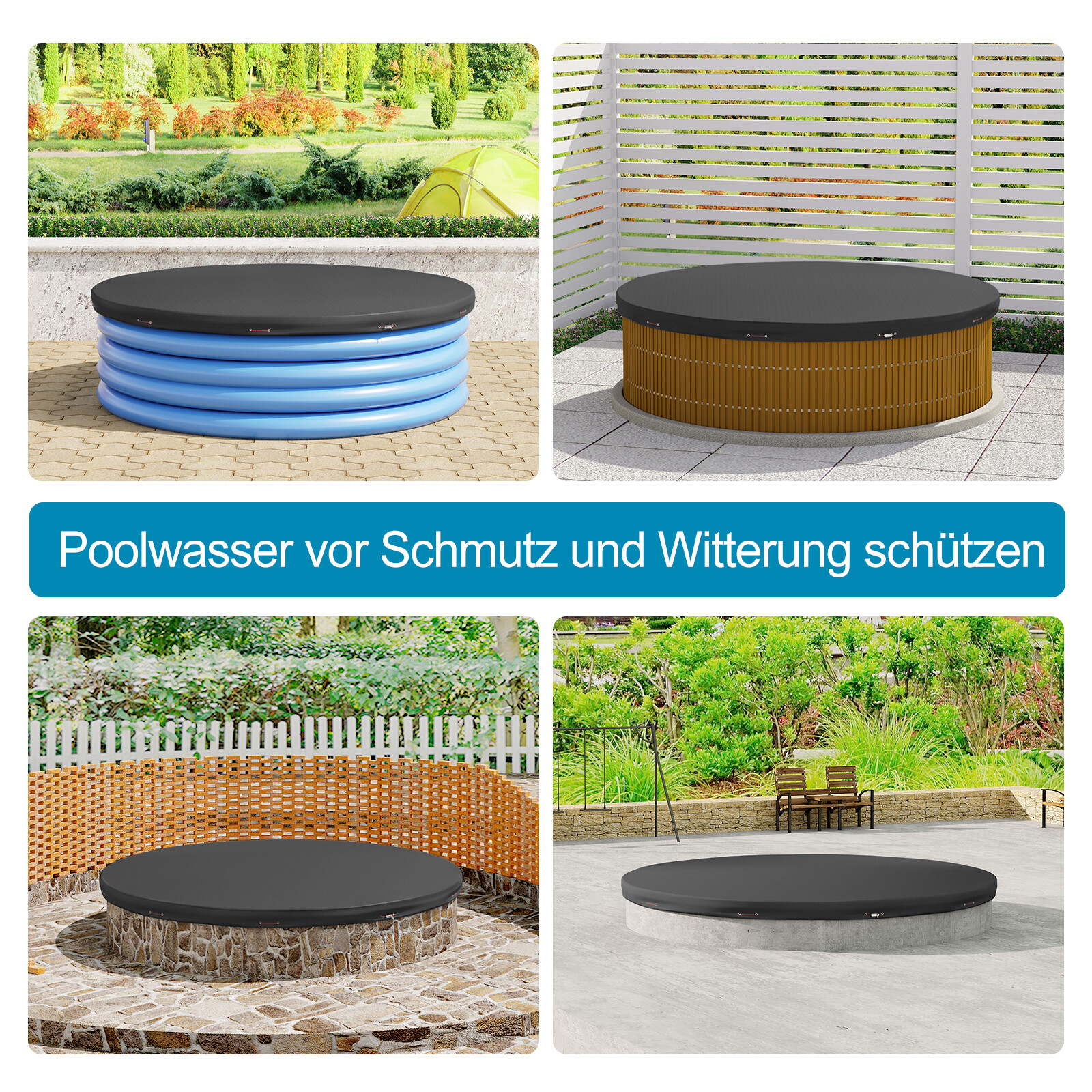 Winterabdeckplane Für Pool – Rund Ø 4,50–4,60 M, 180 G/m², UV-undurchlässig, Mit Stahlseil & Spannschloss