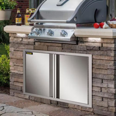 BBQ Access Door 28 In. W X 19 In. H Double BBQ Door Stainless Steel with Recesse