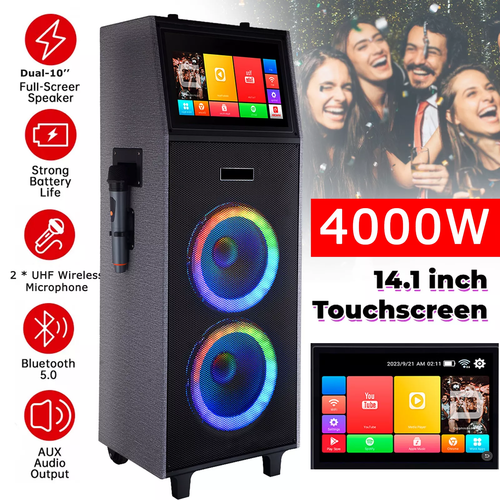 Karaoke Machine for Adults Bluetooth Speaker w/2 Micphone Built in 15.4'' Tablet