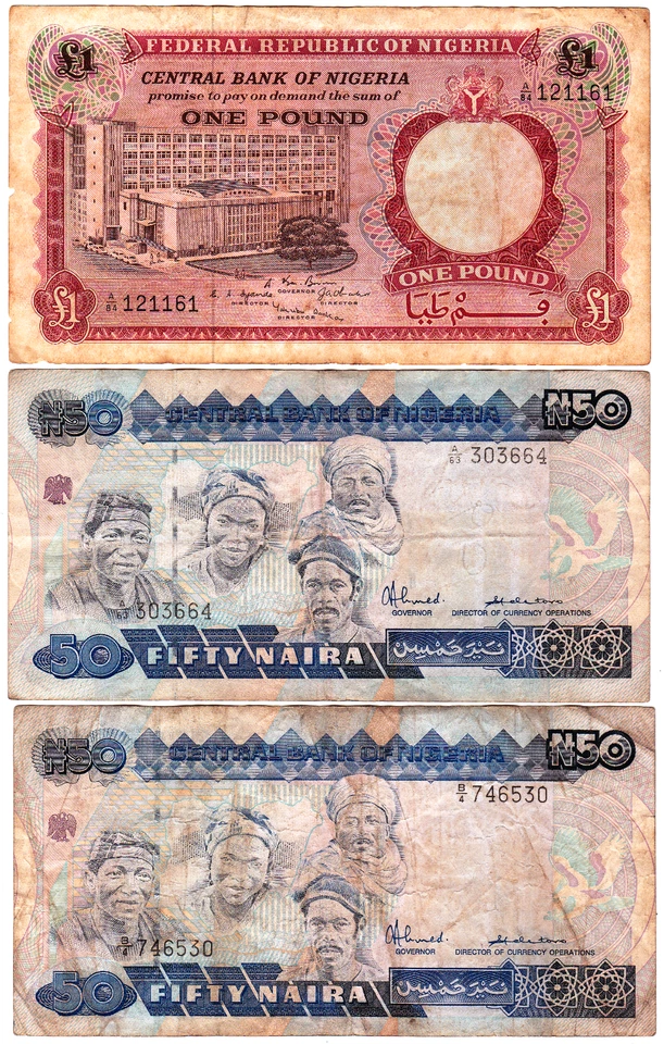 Mazuma *F2499 Nigeria 5,20,50 Naira & 1 Pound 5pcs Mix Conditions - Image 2 of 4