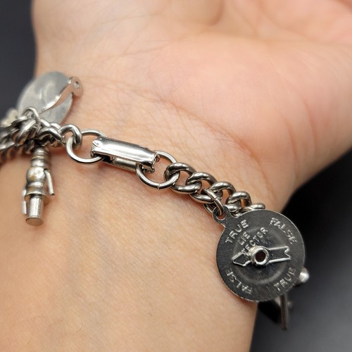 Vintage Sterling Silver Charm Bracelet 11 Heavy Plane Phone Cuban link 31g - Picture 5 of 22