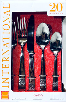 New International Carlisle 20Pc Set Weave Stainless Steel Flatware Cutlery 3Ava