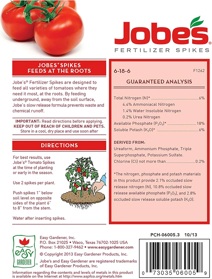 Picos de fertilizante de jardín Jobe’s, fertilizante de fácil cuidado de plantas para plantas de tomate, 1 Foto 3 de 4