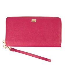 DOLCE & GABBANA Dauphine Leather Clutch Wallet Bag with Logo Pink 07832