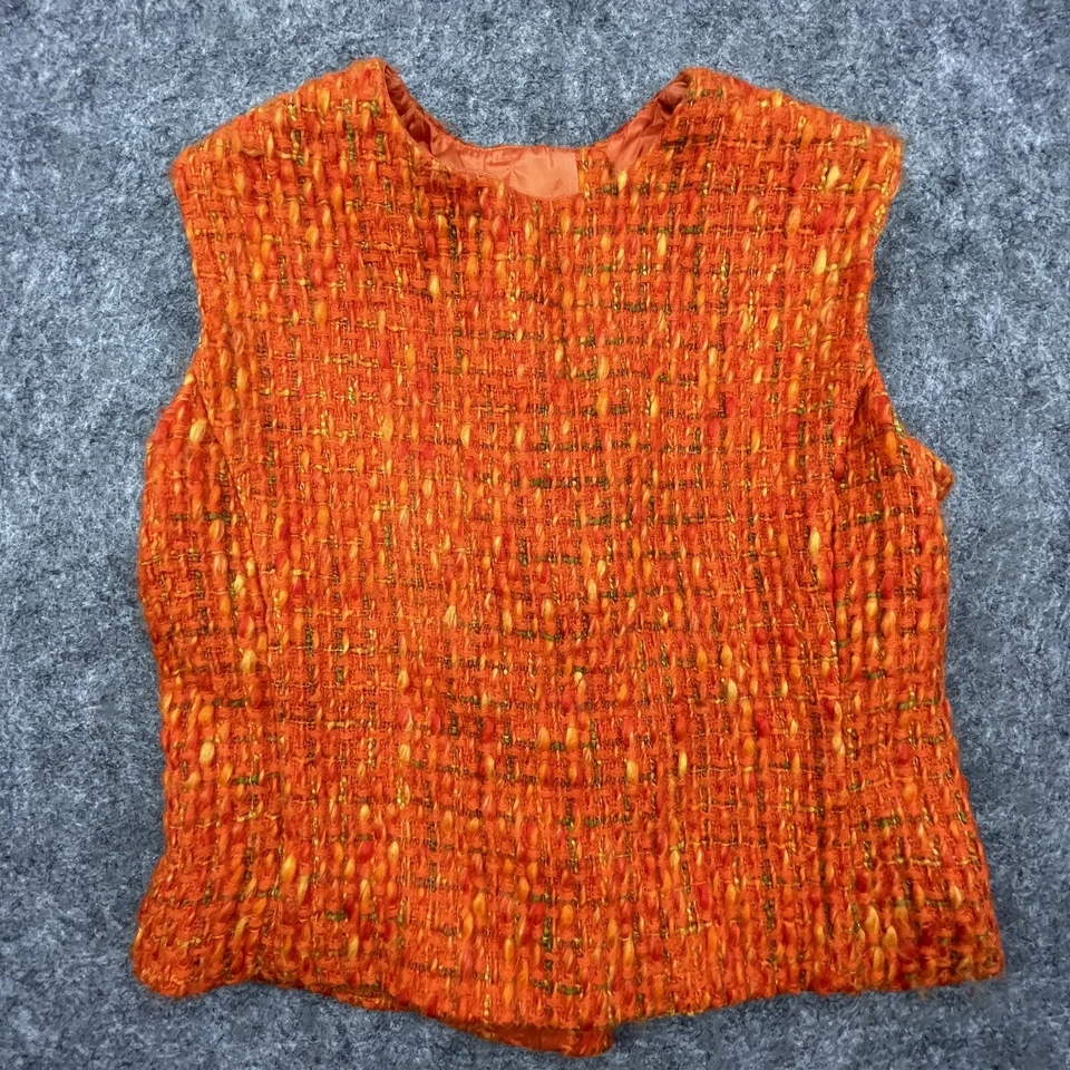 Vintage Top Womens Extra Small Orange Boucle Vest Retro Boho Hippie Mod GoGo - Image 2 of 4