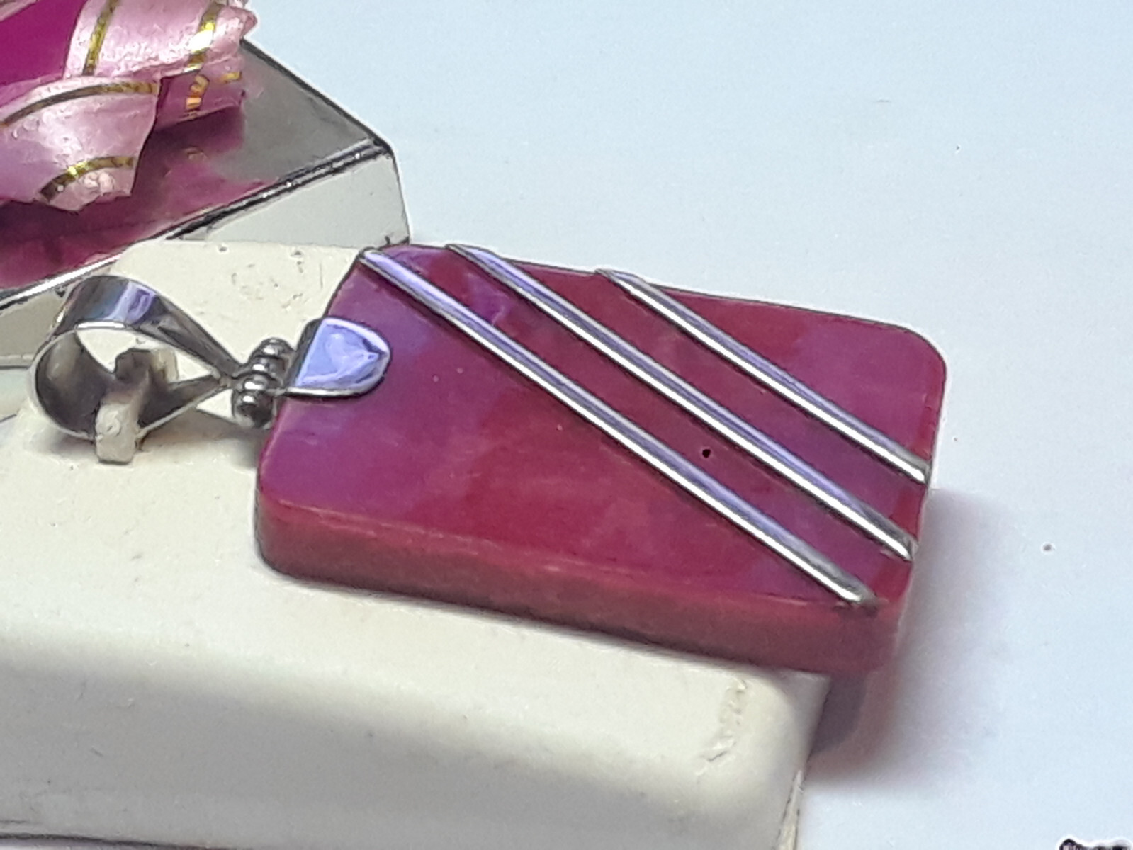 Estate Polish rectangular Red Jasper diagonal lin… - image 1