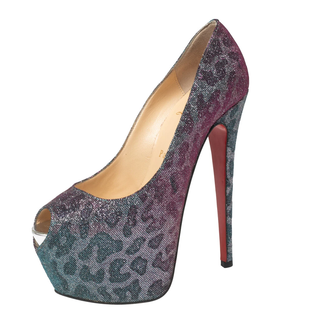 Christian Louboutin Two Tone Leopard Print Lam Fabric Highness Pumps