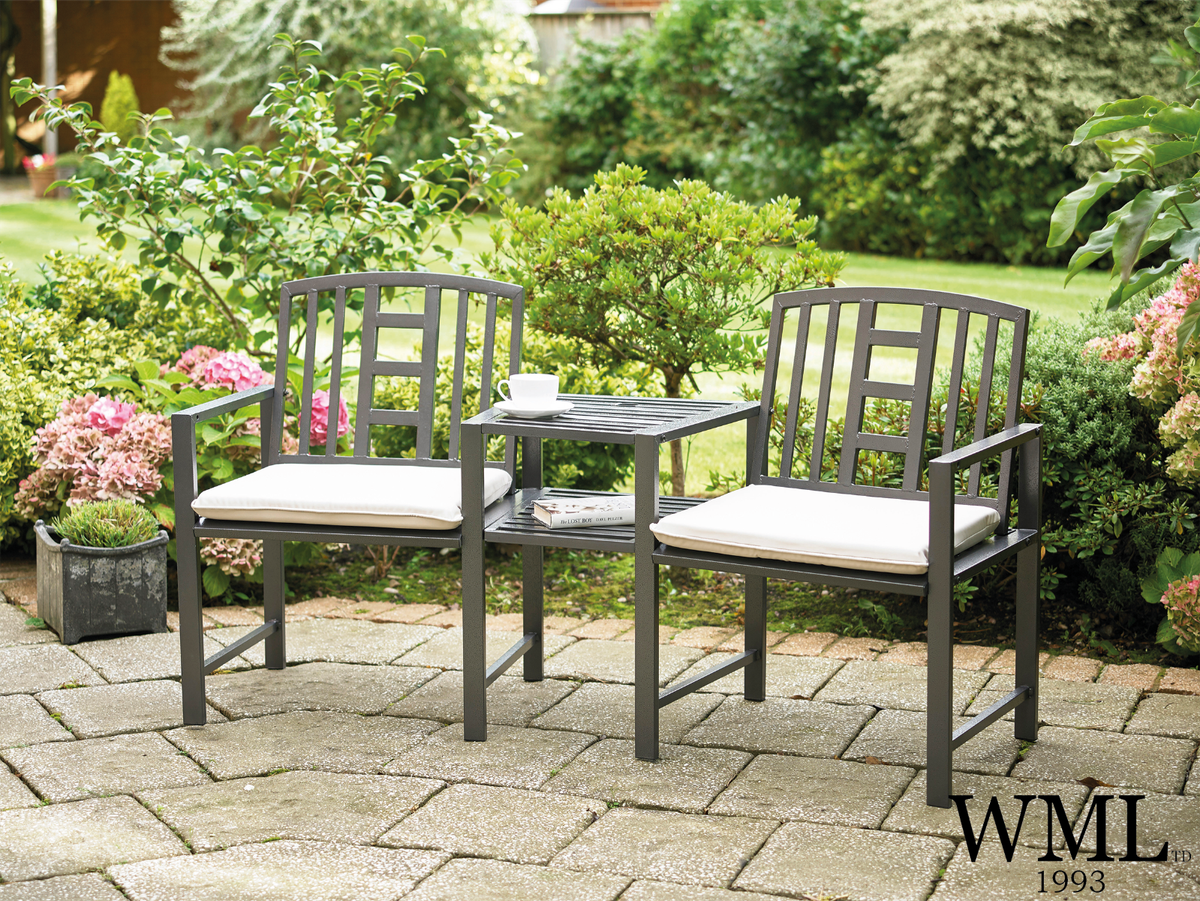 Outdoor Metal Garden Duo Bench and Table available with or without