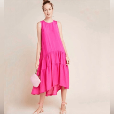 NEW Anthropologie Maeve Marlene Tiered Maxi Dress Pink medium