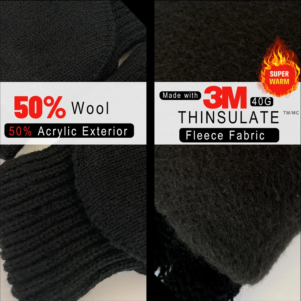 EvridWear Winter Convertible Fingerless Gloves, Wool Mittens Warm, Unisex Style - Image 4 of 4