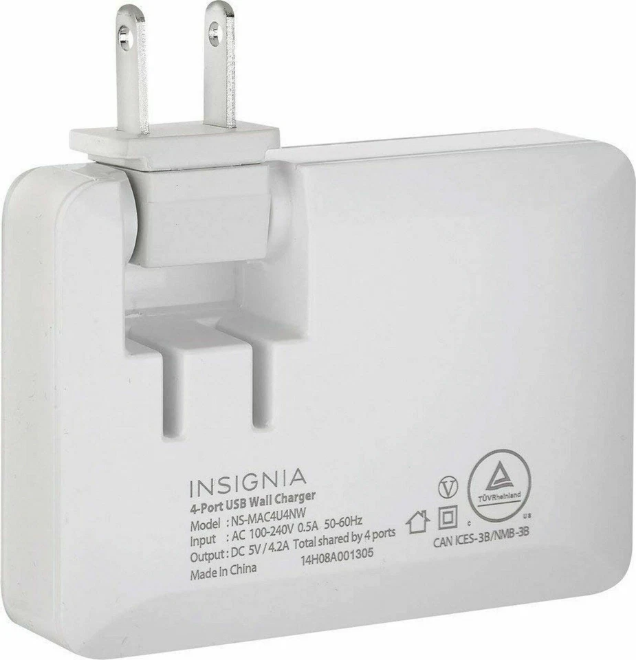 Новый Insignia 4 порта USB путешествий настенное зарядное устройство 4.2A 21 Вт белый складной штепсельная вилка тонкий - Изображение 4 из 4