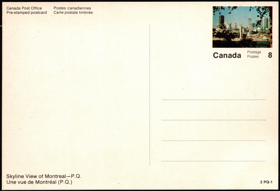 Canada - 8 Cents Mint Postal Card - Montreal Skyline View - Mint - Very Nice! - Image 2 of 2